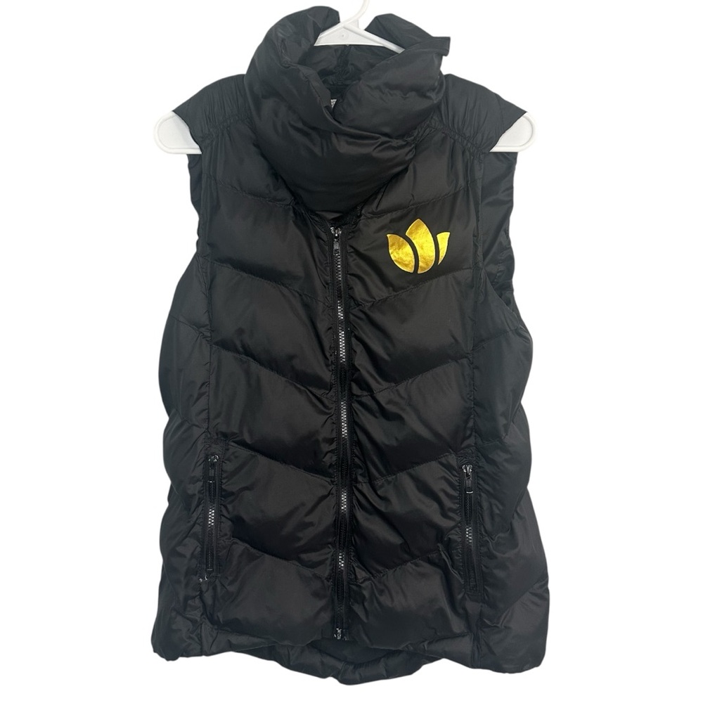 Dutch Bros Women’s MEDIUM Black Puffer Vest with Gold Logo DB 1992